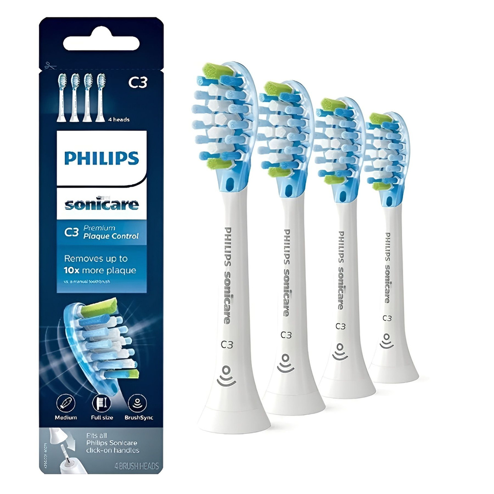 Стандартные головки звуковой зубной щетки Philips Sonicare C3 Premium для борьбы с зубным налетом HX9042/65,white,4шт #1