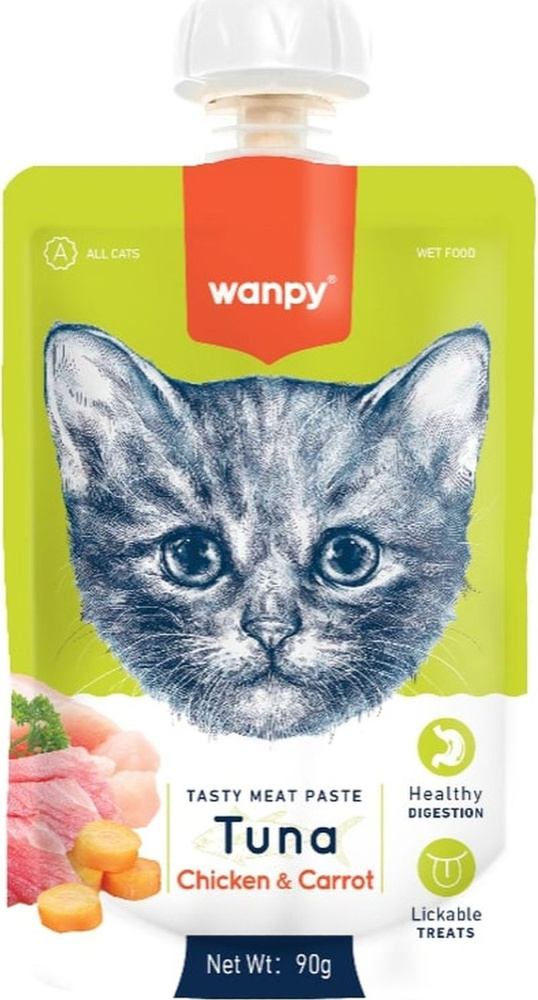 Лакомство для кошек Wanpy / Ванпи Cat мясной мусс из тунца и курицы с морковью, 90г / влажный корм  #1