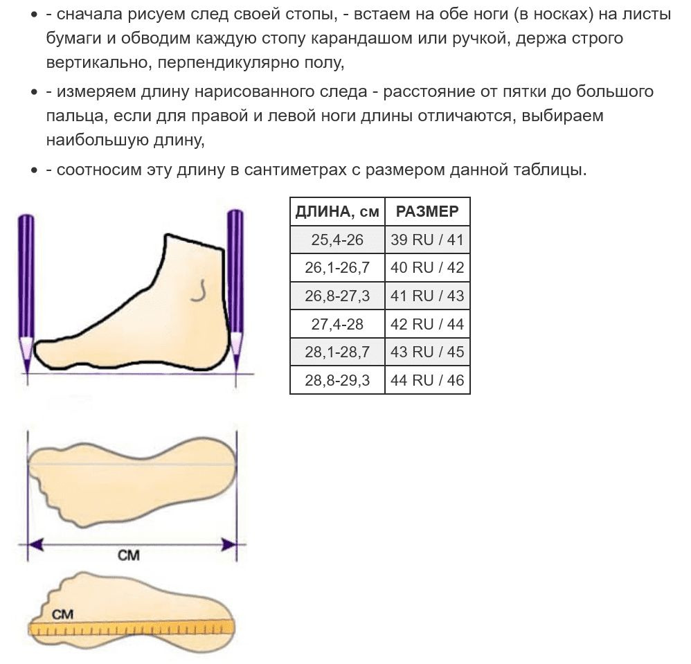 Определить свой размер обуви