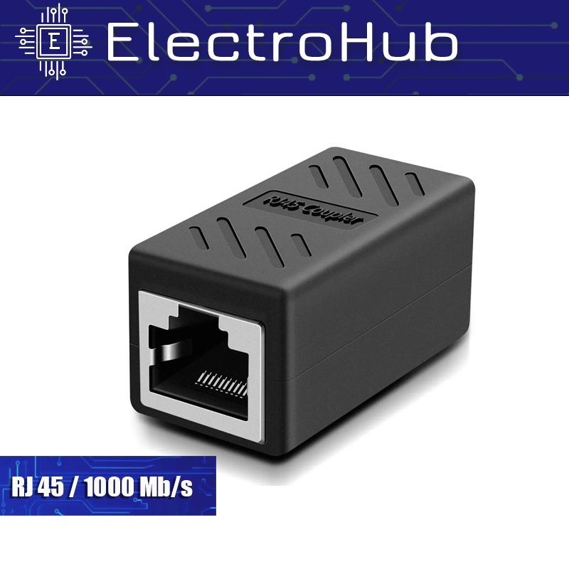 RJ45коннектор,переходникдлякабеляEthernet1000Mb/s/Черный(гнездо-гнездо)