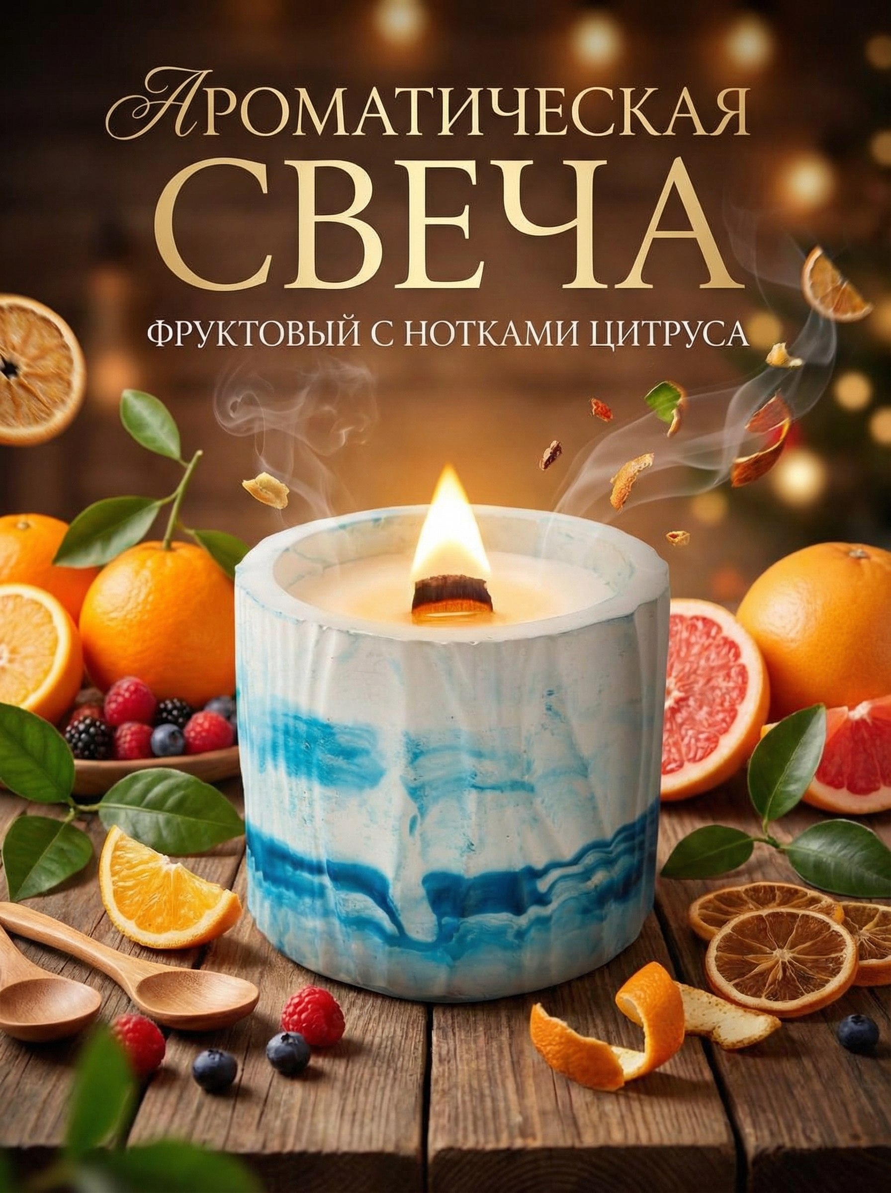свечиароматическиедлядома"Фруктовыйсноткамицитруса"100%кокосовыйвоск,110мл.