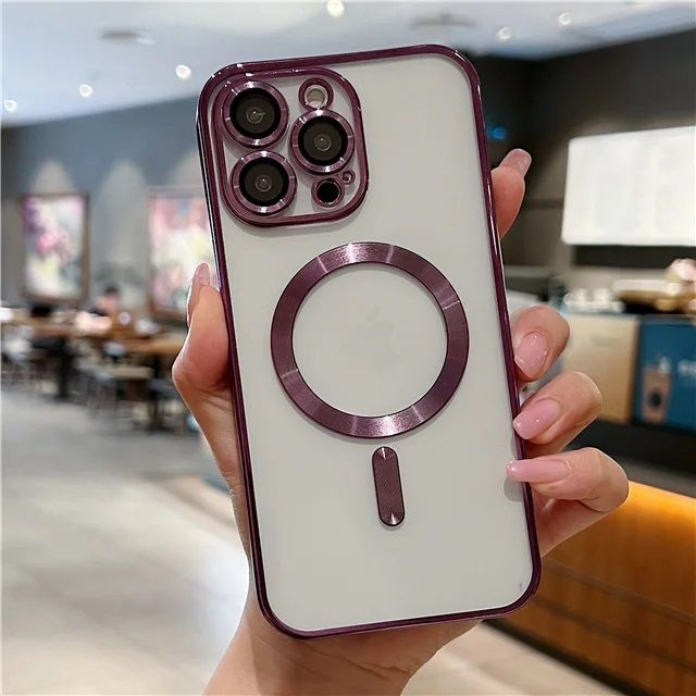 Чехол на айфон 14 про макс с поддержкой MagSafe фиолетовый с защитными линзами  #1