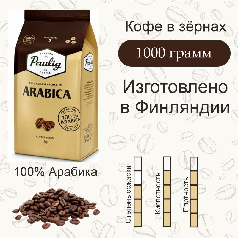 Кофе в зернах 1 кг. Paulig Arabica (Паулиг Арабика), арабика 100%, Финские товары  #1