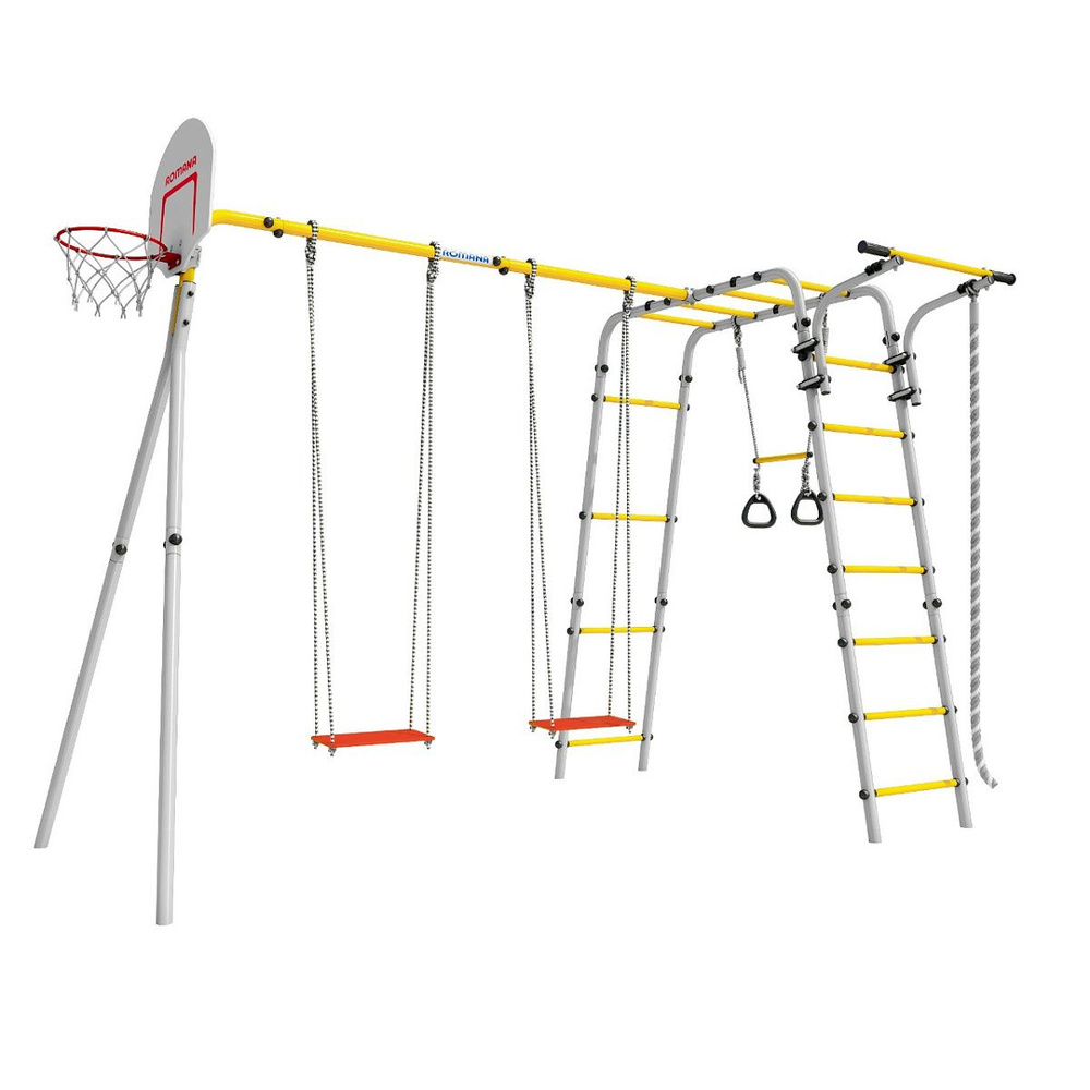 Детский спортивный комплекс для дачи ROMANA Акробат - 2, фанерные качели 2 шт (серый, желтый)  #1
