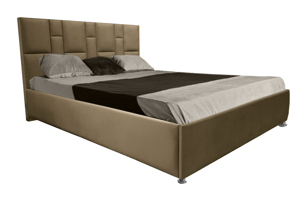 Односпальная кровать Манхэттен 80x200 основание металлическое с ламелями велюр бежевый без ножек  #1