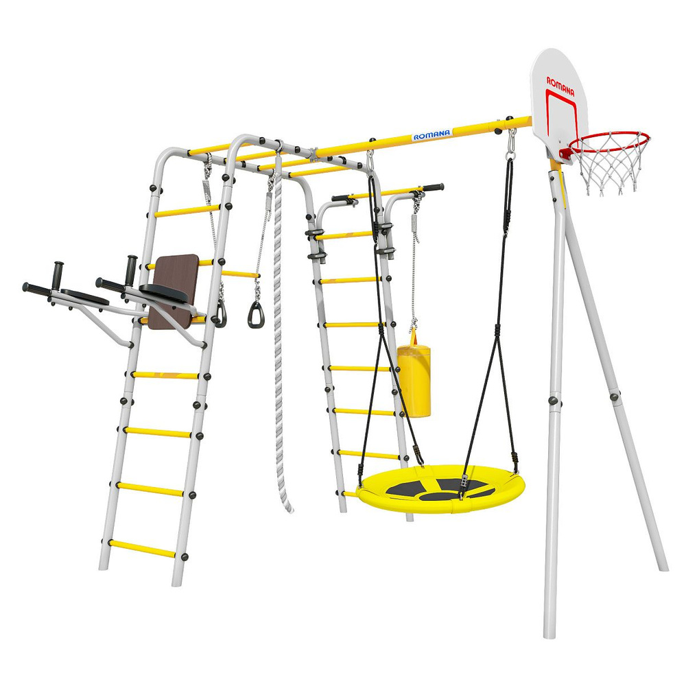 Детский спортивный комплекс ROMANA Fitness, качели гнездо желтые (серый, желтый)  #1