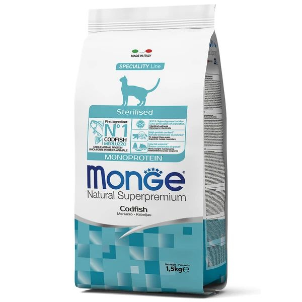 Сухой корм Monge Cat Speciality Line Monoprotein Sterilised для стерилизованных кошек, из трески 1,5 #1