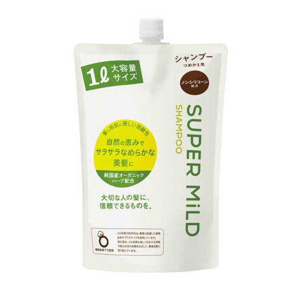 Мягкий шампунь для волос "Нежный уход" с ароматом трав Shiseido Super Mild, мягкая упаковка, 1000 мл. #1