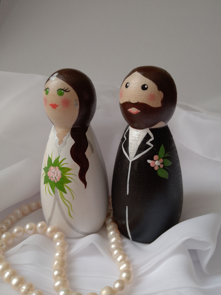 Пара деревянных фигурок жених и невеста, свадебный декор и украшение интерьера.  #1