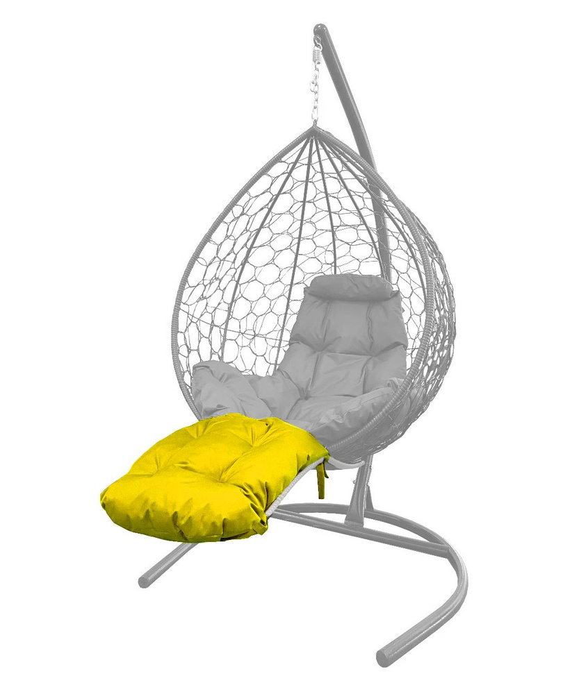 Подставка для ног на кресло подвесное, с ротангом белое, желтая подушка  #1