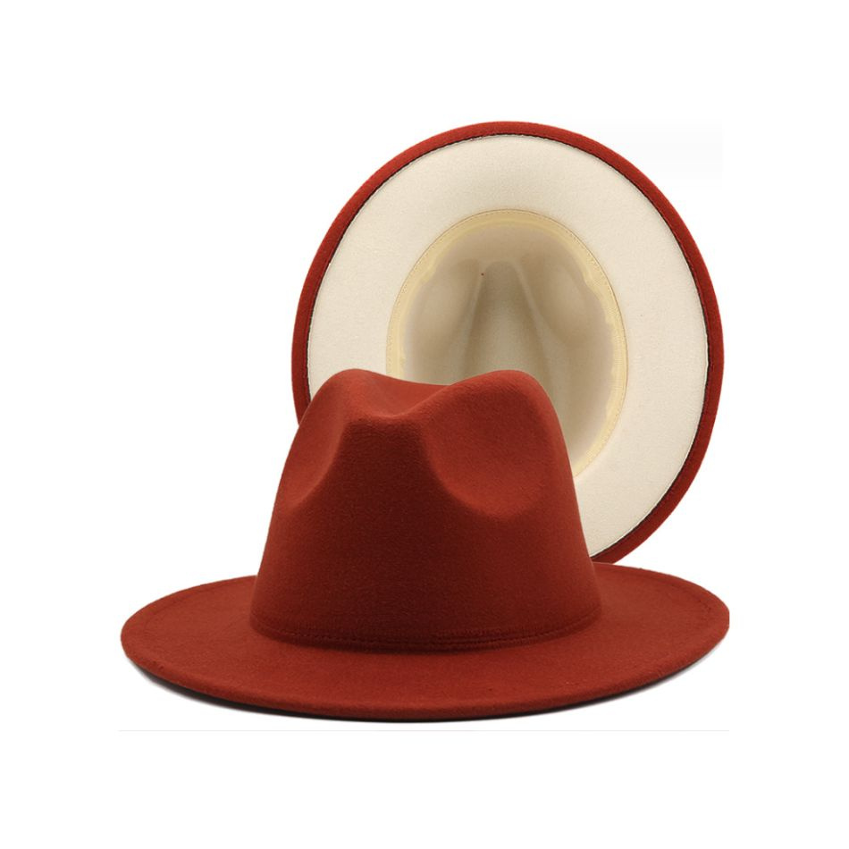 Шляпа Федора фетровая 2 цвета, терракотовый+бежевый #1