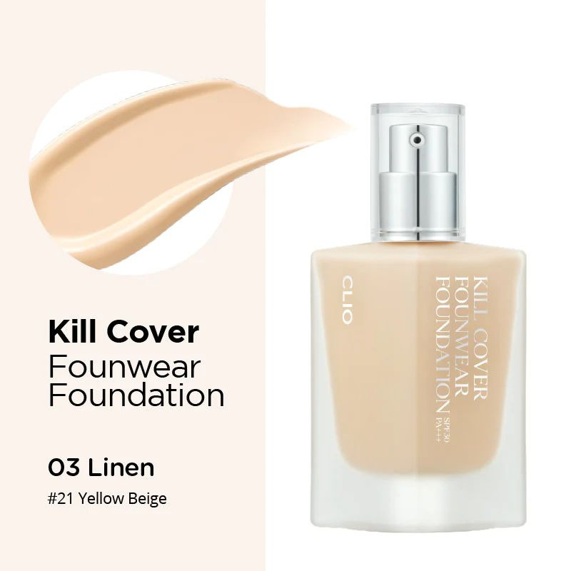 CLIO Тональный крем KILL COVER FOUNWEAR FOUNDATION SPF 30 PA++ ( тон 3-by linen) #1