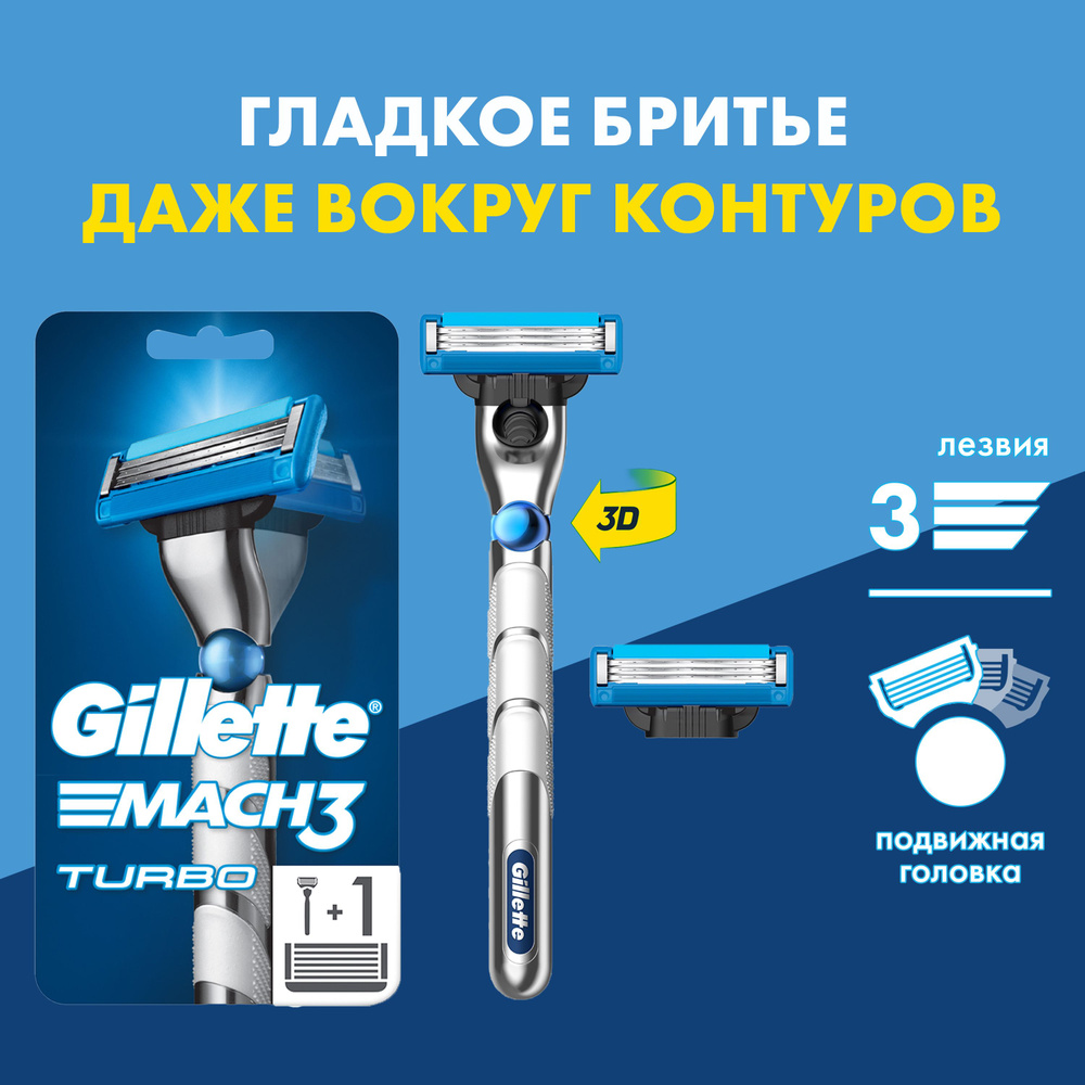 GILLETTE MACH3 Turbo 3D Бритва с 2 сменными кассетами Red #1