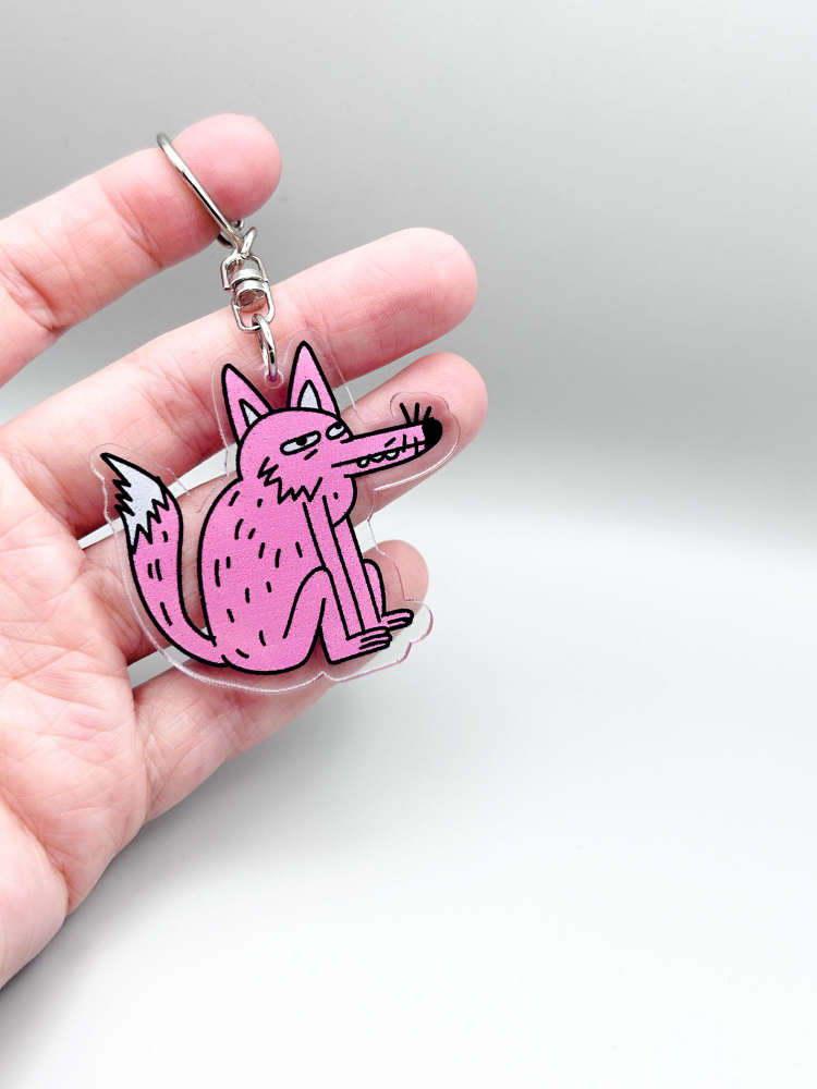Брелок на ключи розовый волк мем, брелок на ключи мужской  #1