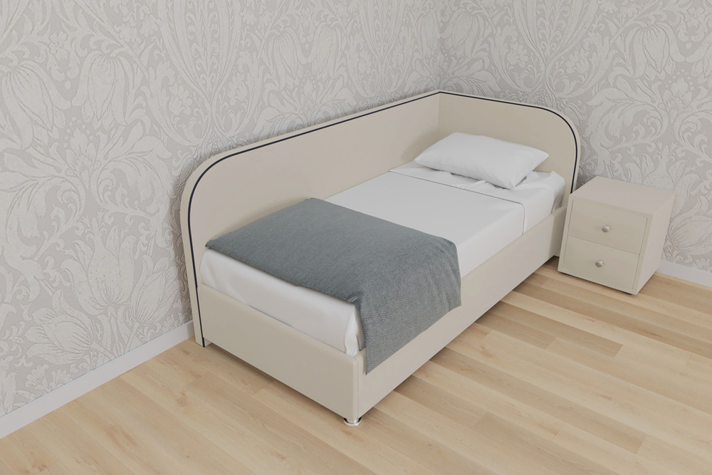 Односпальная кровать Скаут 80x200 основание металлическое с ламелями велюр бежевый ножки 13 см хром угол #1