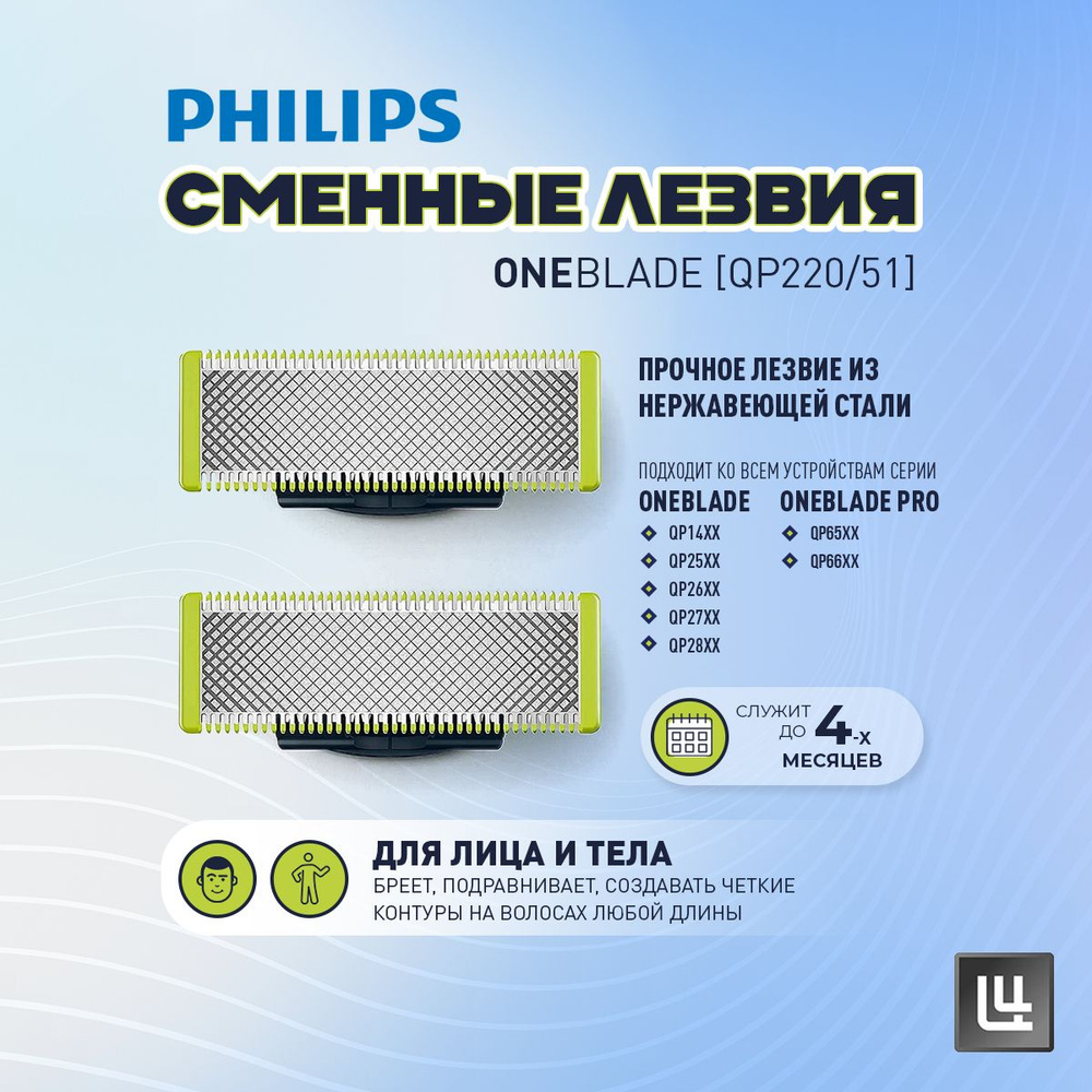 Сменные лезвия Philips OneBlade (QP220/51) для триммера, 2 шт. #1