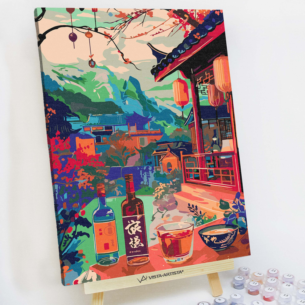 Картина по номерам, холст на подрамнике - Японский напиток - Пейзаж 30x40 см.  #1
