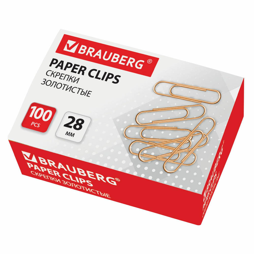 Скрепки Brauberg, 28 мм, золотистые, 100 штук, в картонной коробке  #1