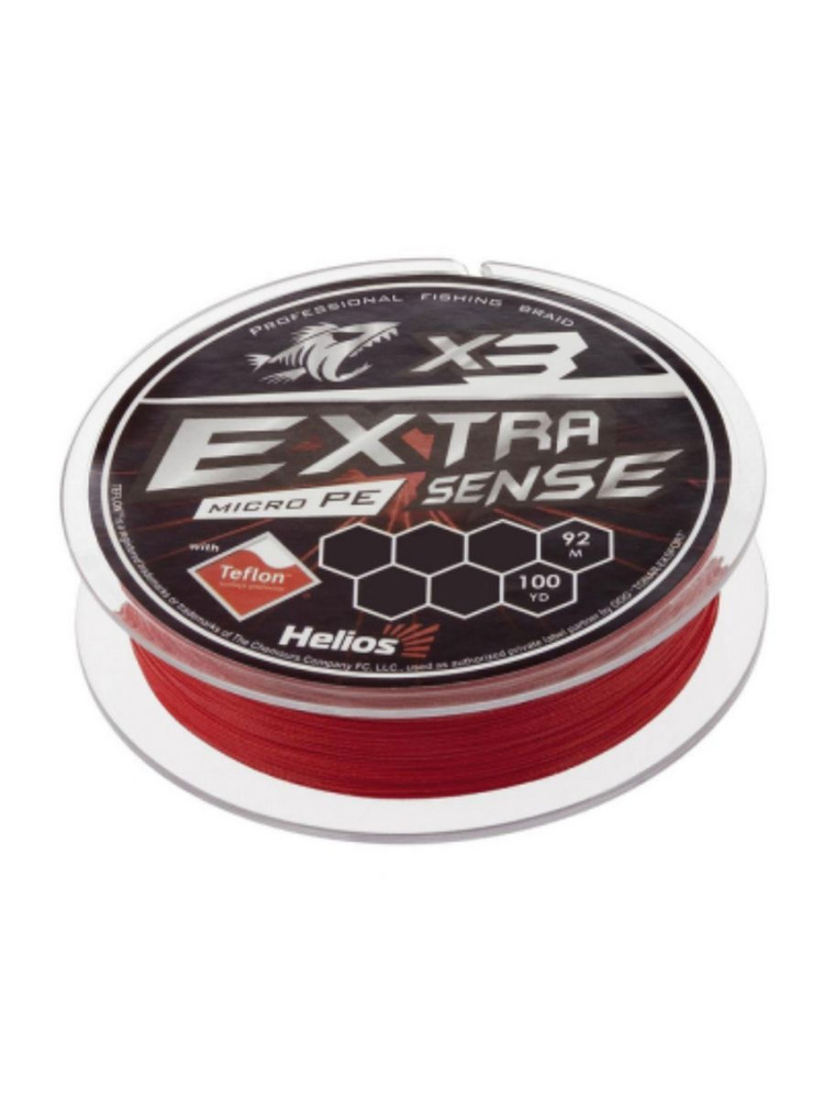 Плетенка рыболовная Шнур Extrasense X3 PE Red 92m 1.0/15LB 0.17mm (HS-ES-X3-1/15LB) Helios  #1