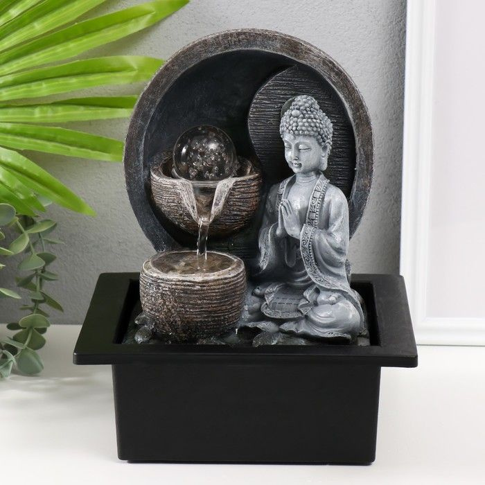 Фонтан настольный от сети, подсветка "Серый Будда у каменного фонтана" 21х17,5х26 см  #1