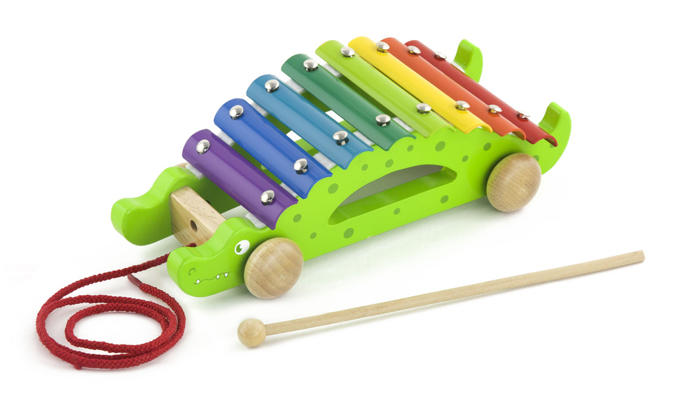 Детские музыкальные инструменты из дерева Viga Toys Ксилофон-каталка "Крокодил" на веревке 50342  #1