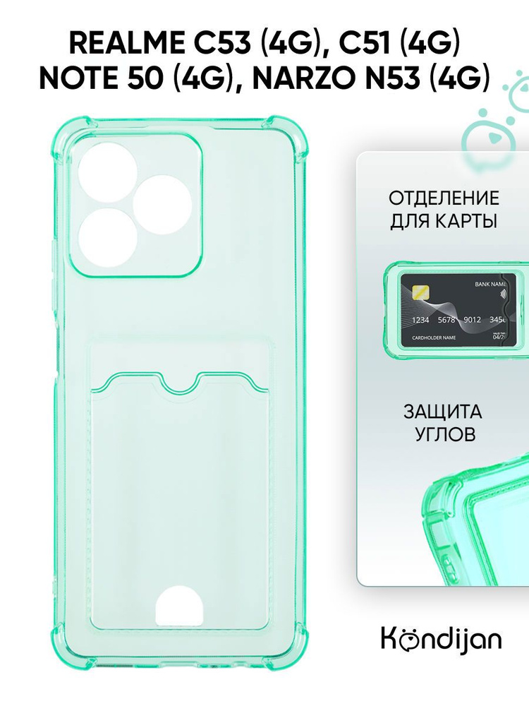 Чехол для Realme C53 4G, C51 4G, Realme Note 50 4G, Narzo N53 4G с карманом, с картхолдером и защитой #1