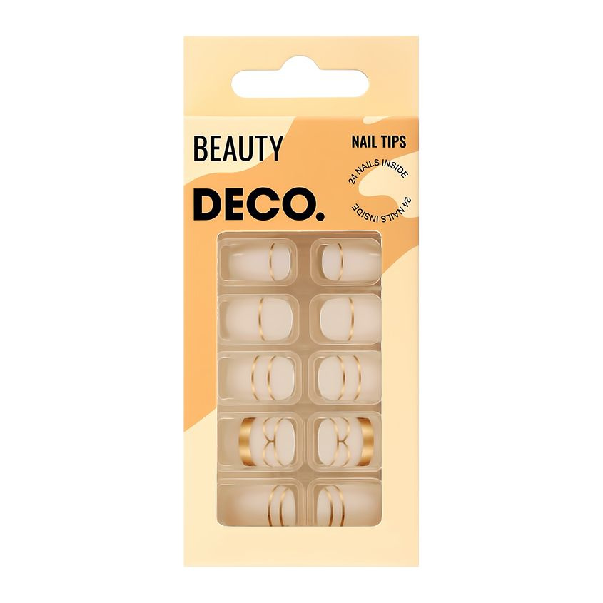 Набор накладных ногтей с клеевыми стикерами DECO. BEAUTY matte gold (24 шт + клеевые стикеры)  #1