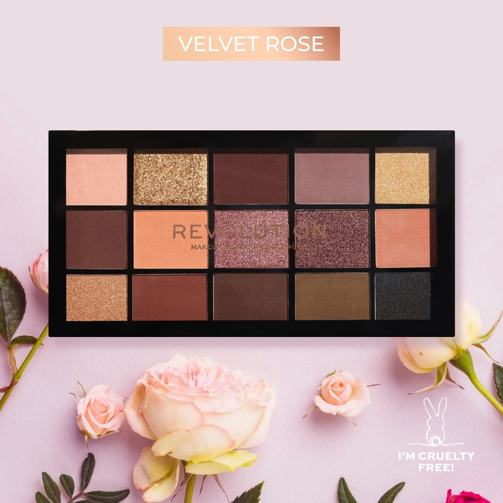 MAKEUP REVOLUTION Тени для век RELOADED PALETTE Velvet Rose, палетка для глаз: матовые, блестящие, запечённые, #1