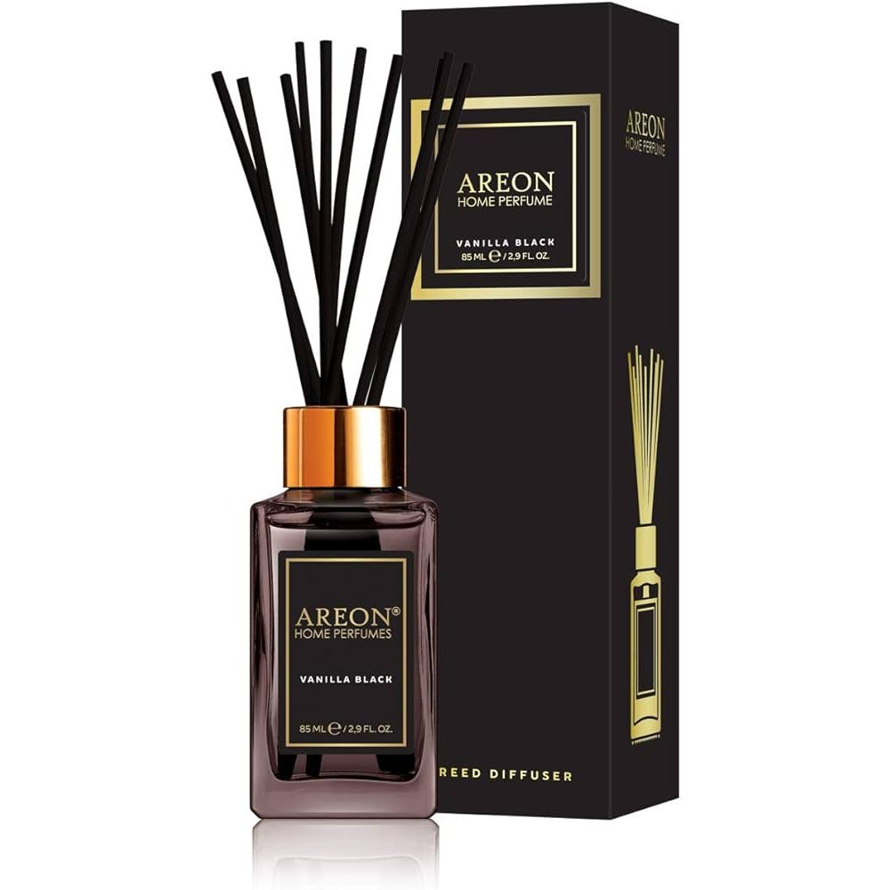 Ароматизатор для дома Areon Sticks Premium. Аромадиффузор воздуха Vanilla  Black 85 мл (банка, деревянные палочки)