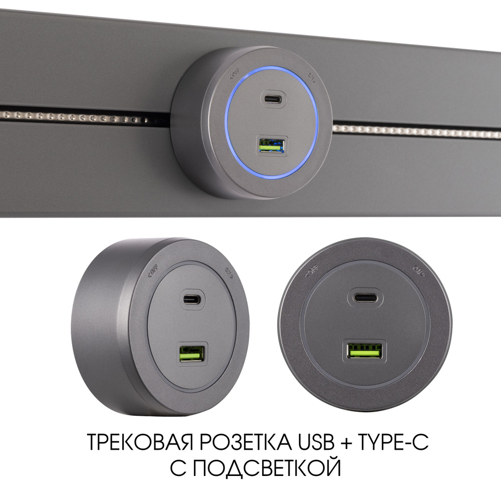 Трековая розетка, Tesla Light, 3.1A 250V 399731TS/USB-Type-C Grey #1