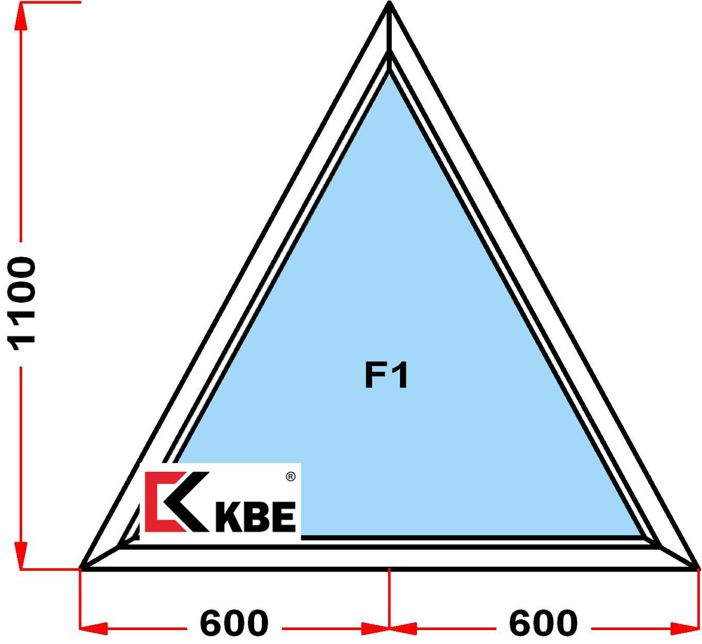 Окно пластиковое KBE 58 мм (1100 x 1200), треугольное, не открывающееся, стеклопакет из 3х стекол  #1