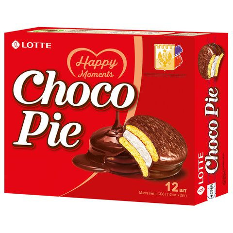 Печенье LOTTE "Choco Pie" ("Чоко Пай"), прослоенное, глазированное, в картонной упаковке, 336 г (12 штук #1