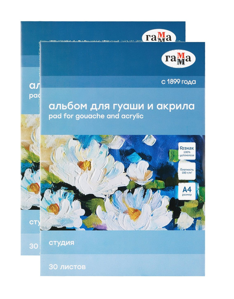 Набор из 2 шт. - Альбом для гуаши и акрила, 30л., А4, на склейке Гамма "Студия", 180г/м3  #1