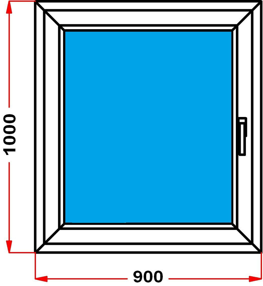 Окно из профиля Grunder 70 мм (1000 x 900), с поворотно-откидной створкой, стеклопакет 3 стекла, левое #1