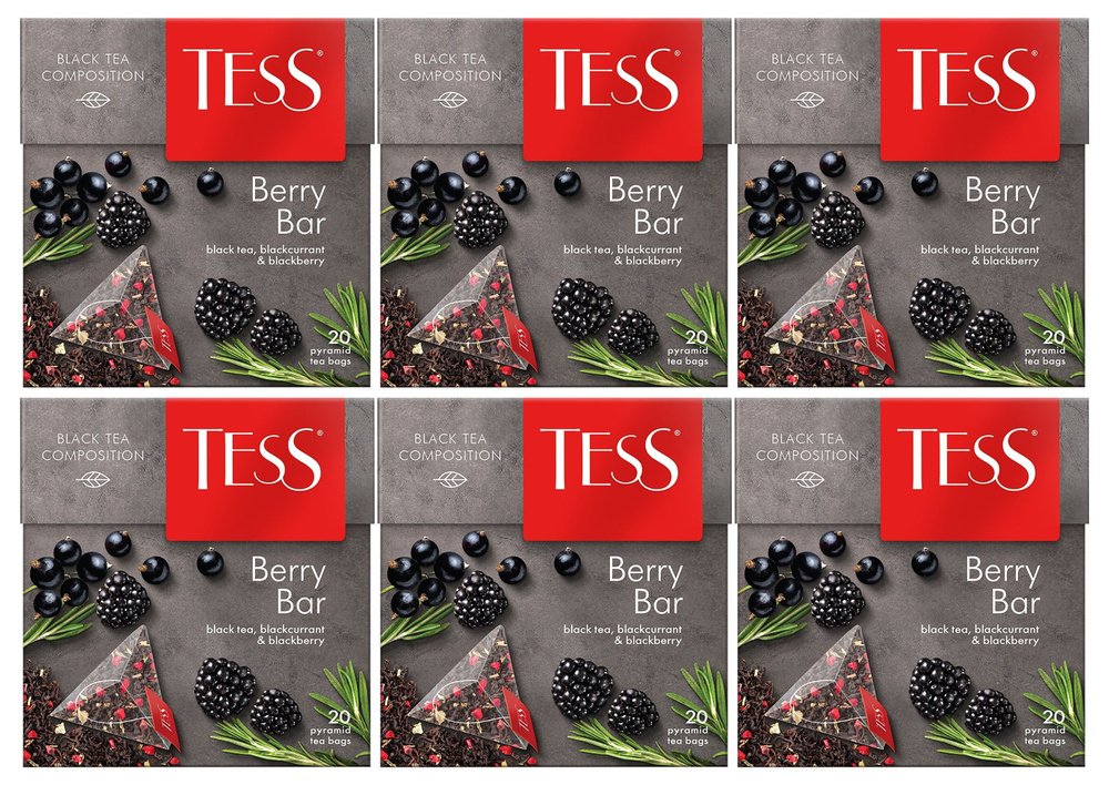 Чай черный в пирамидках Tess Berry Bar с ежевикой и черной смородиной, 20 пакетиков х 6шт  #1