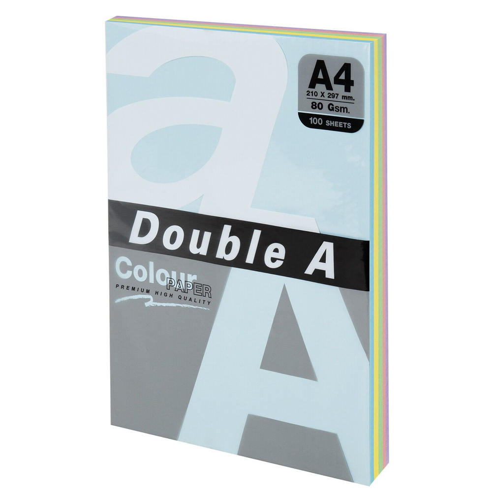 Бумага цветная Double A А4, 80 г/м2, 100 листов, 5 цветов, микс, пастель  #1