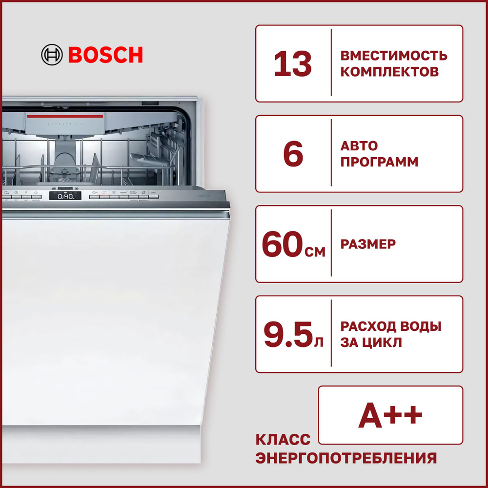Встраиваемая посудомоечная машина Bosch SMV 4HVX32E инверторная, 13 комплектов, 6 програм, 4 температурных #1