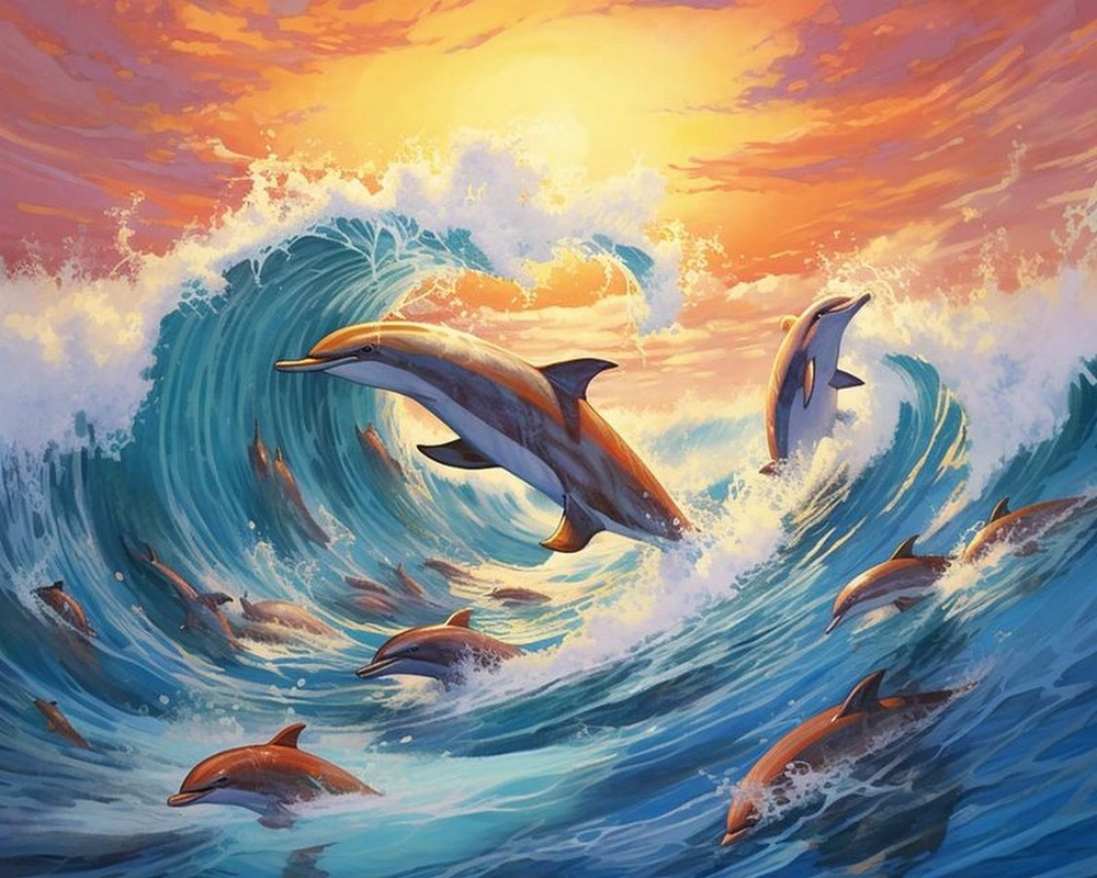 Картина по номерам 40х50 на холсте игра дельфинов 40х50 #1