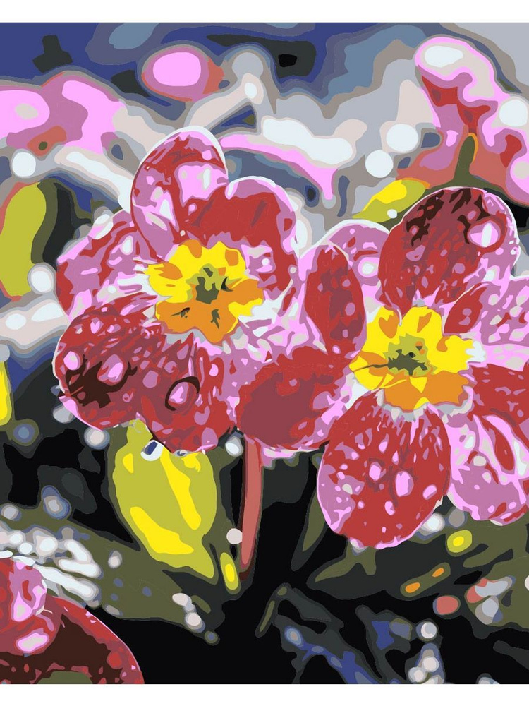 Картина по номерам розовые цветы на холсте с деревянным подрамником размер 40х50, акриловые краски, кисточки, #1