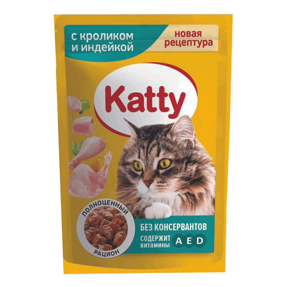 Влажный корм Katty с кроликом и индейкой в соусе для кошек 85 г 5шт  #1