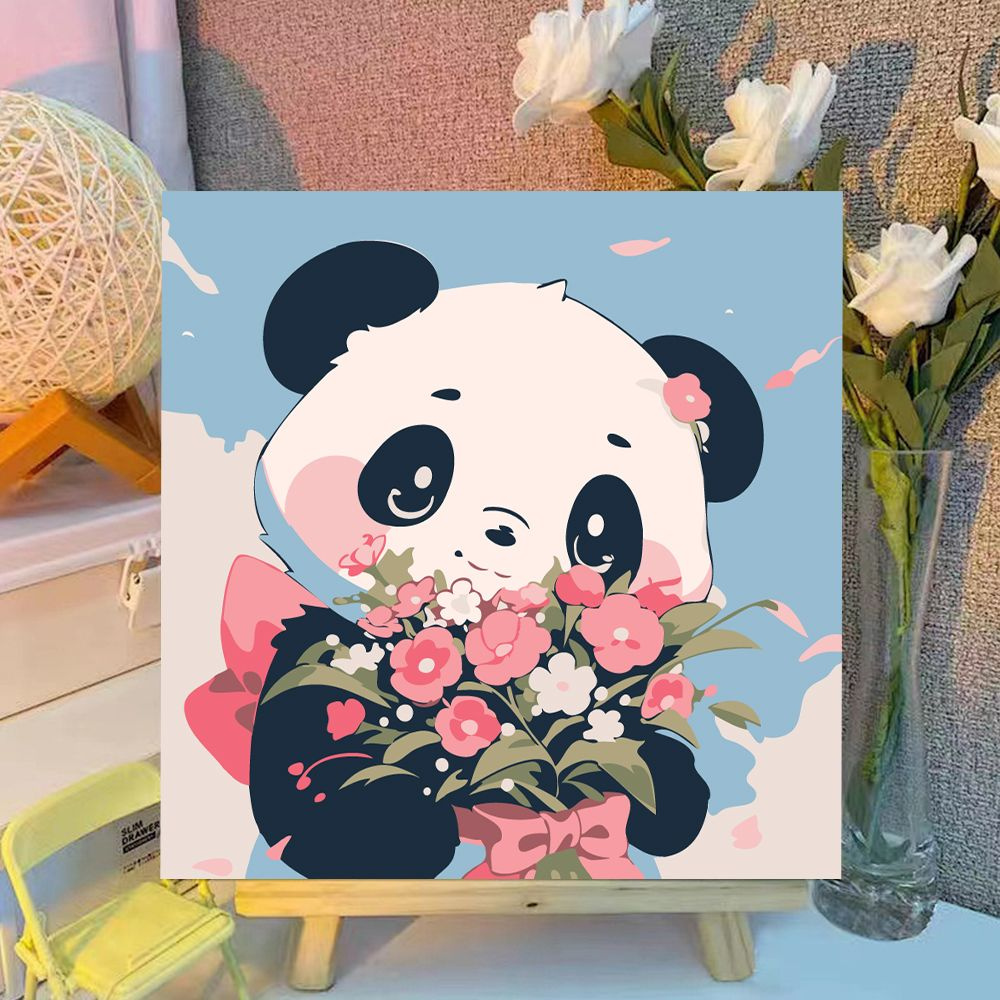 Картина по номерам "Букет панда", Холст на картоне, 20 x 20 см, Набор для творчества, Рисование, Живопись #1