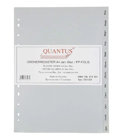 QUANTUS Разделитель для папки A4 (21 × 29.7 см), 12 шт., сортировка: По месяцам  #1