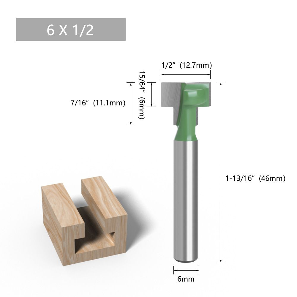 фреза по дереву пазовая т образная хвостовик 6 мм DxHxL-12.7х11.1х46мм  #1