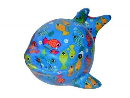 Pomme pidou Копилка для денег "Дельфин Твисти (синий с разноцветными рыбками)", 23х12.8 см, 1 шт  #1