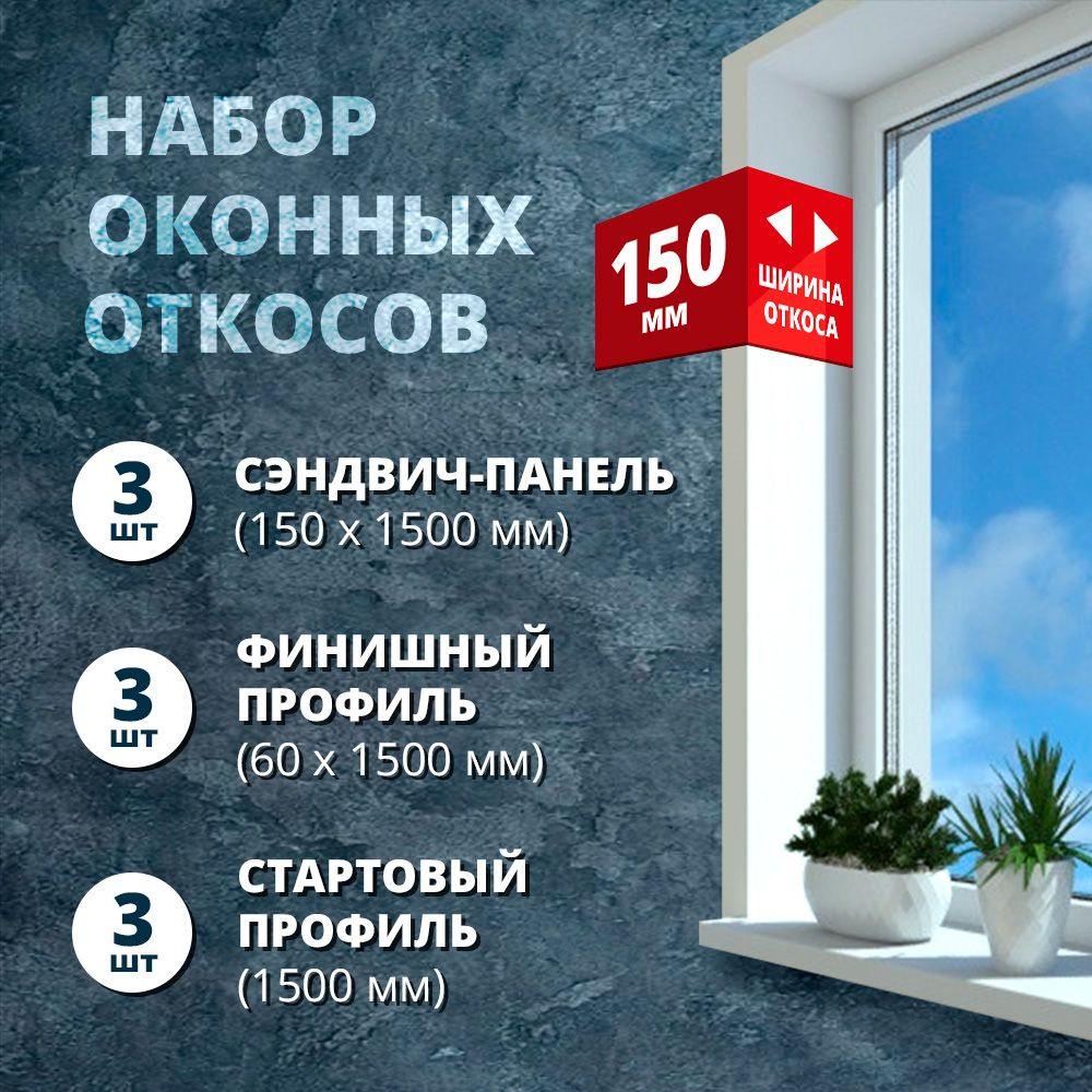 Набор откосов для окон, 150 х 1500 мм, 3 шт (сэндвич-панель, стартовый профиль, F-профиль)  #1