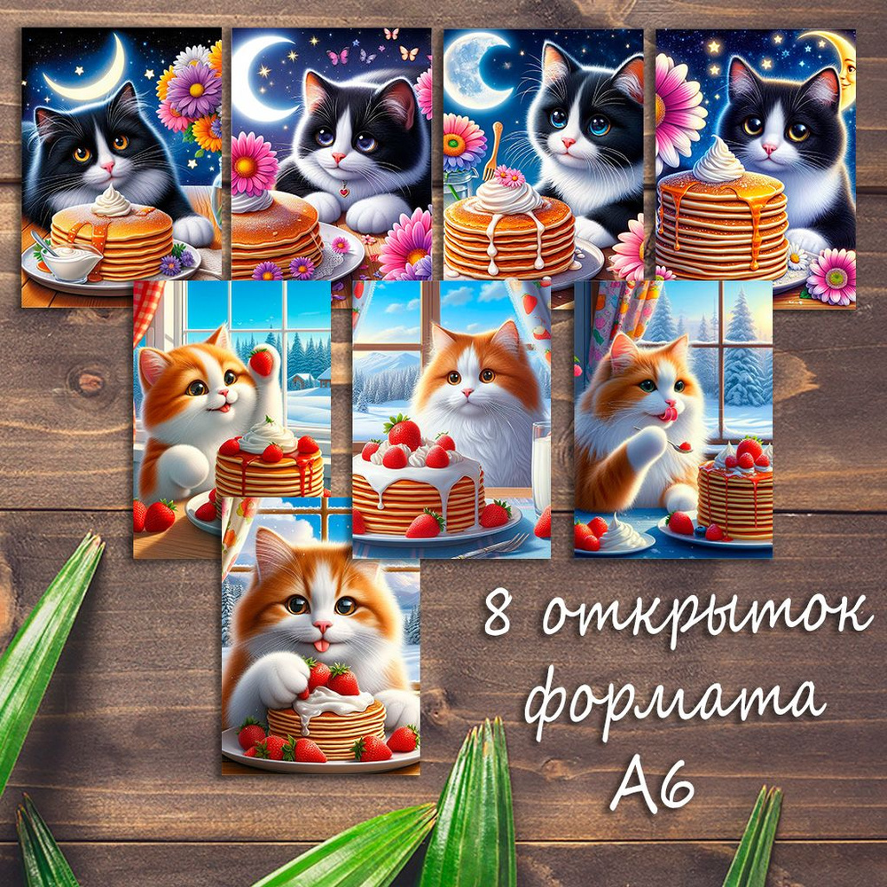 Большой набор открыток Котик, 8 штук #1