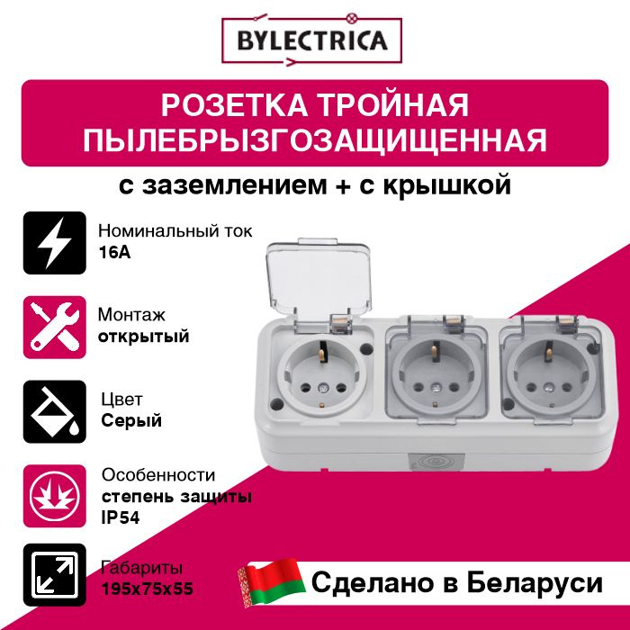 Розетка тройная наружная брызгопылезащищенная BYLECTRICA РА16-0132(02)  #1