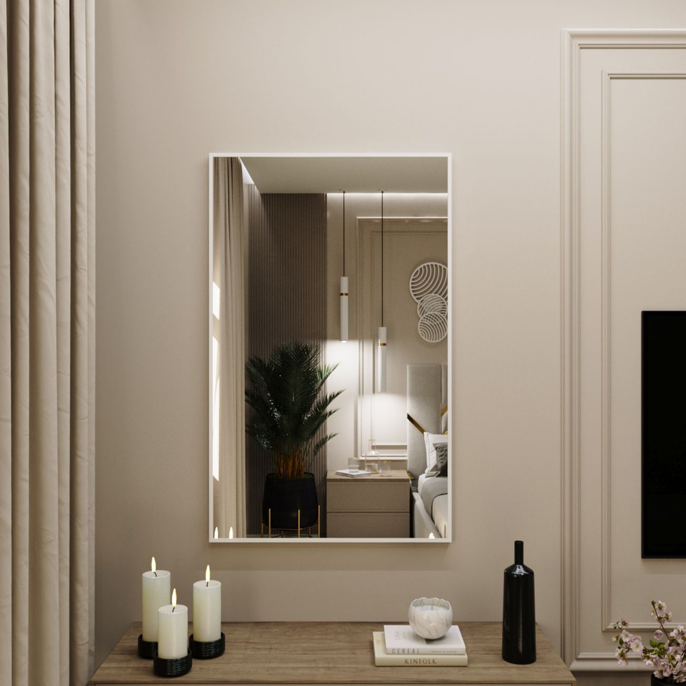 Зеркало интерьерное в алюминиевой раме настенное Market.House 100х60 см. Белое  #1