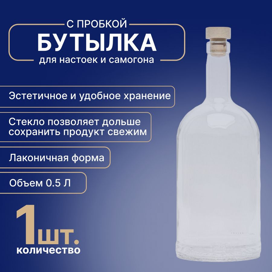 Бутылка из прозрачного стекла "Ника" / 0,5 л / 1 шт / С крышкой  #1