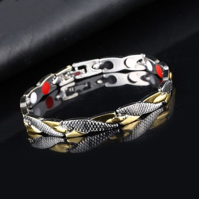 Терапевтический браслет-цепочка Витой дракон с магнитами 20 см. серебрянно-золотой  #1